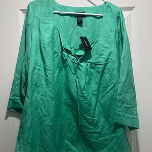 Lane Bryant Teal Blouse with Tie Detail